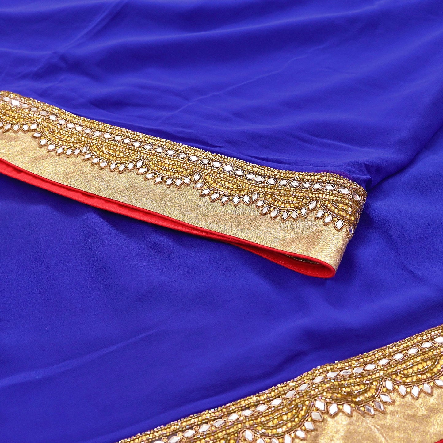 Rare Vintage Shades Of Blue Pure Georgette Silk Saree Hand Embroidered Fabric 5.5 Yards Sari Bollywood Party Wear Ethnic Designer Saree
