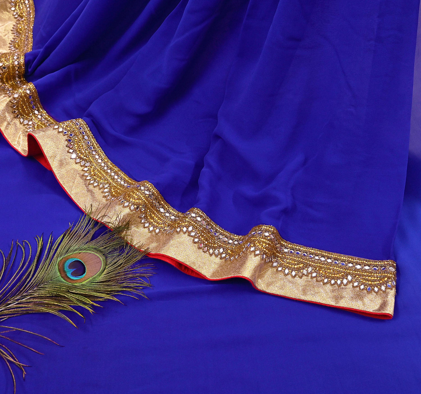 Rare Vintage Shades Of Blue Pure Georgette Silk Saree Hand Embroidered Fabric 5.5 Yards Sari Bollywood Party Wear Ethnic Designer Saree