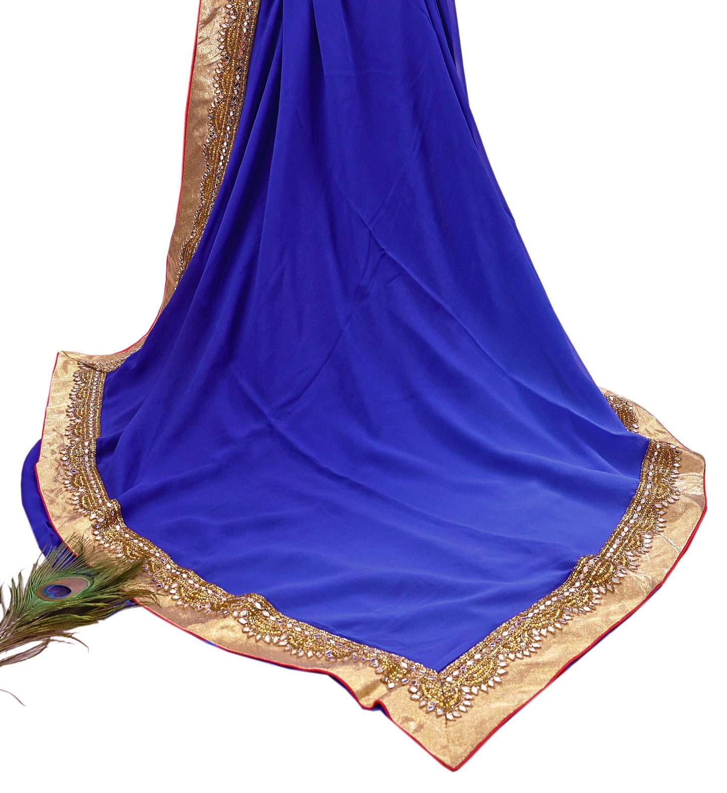Rare Vintage Shades Of Blue Pure Georgette Silk Saree Hand Embroidered Fabric 5.5 Yards Sari Bollywood Party Wear Ethnic Designer Saree