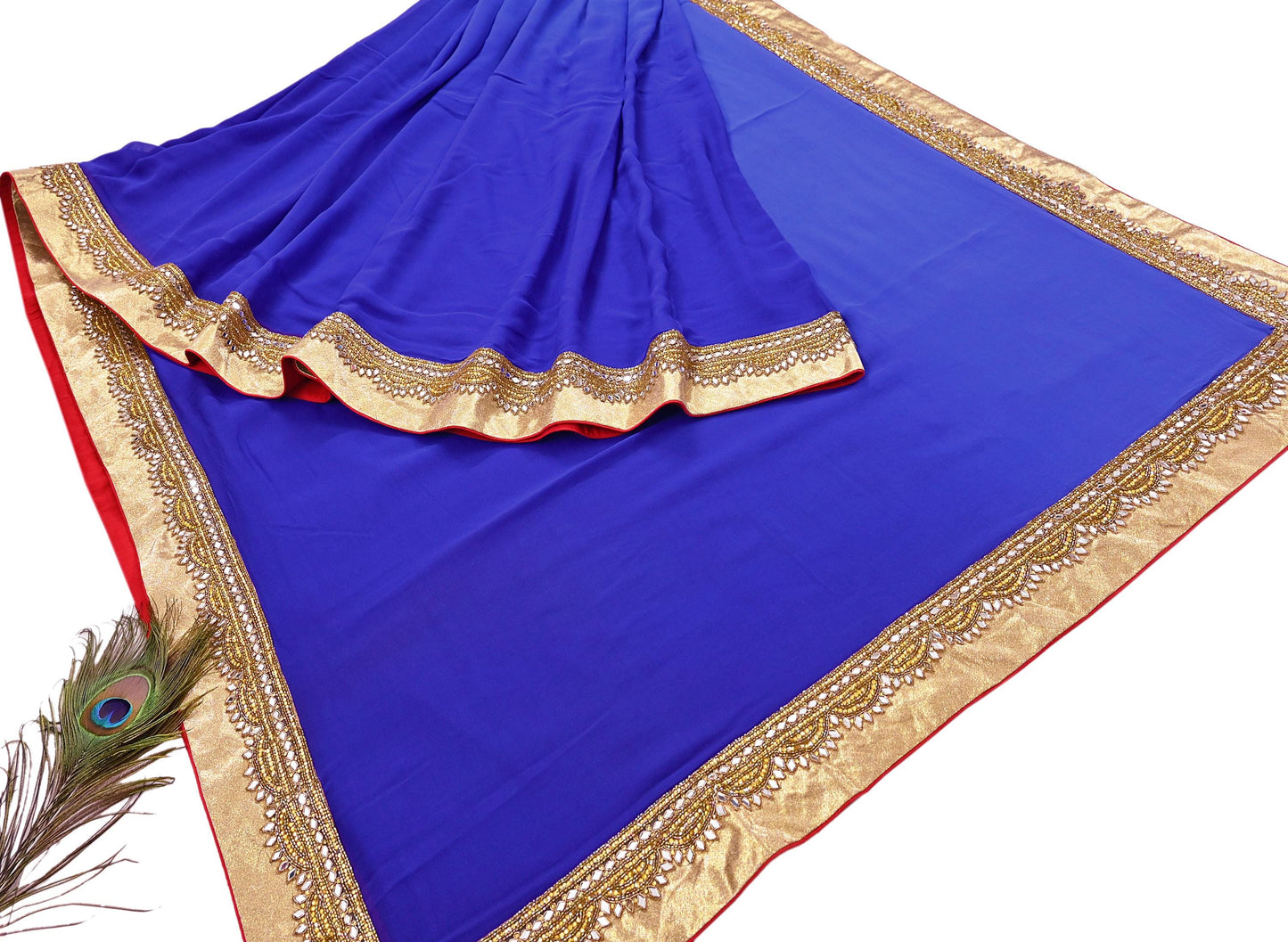 Rare Vintage Shades Of Blue Pure Georgette Silk Saree Hand Embroidered Fabric 5.5 Yards Sari Bollywood Party Wear Ethnic Designer Saree