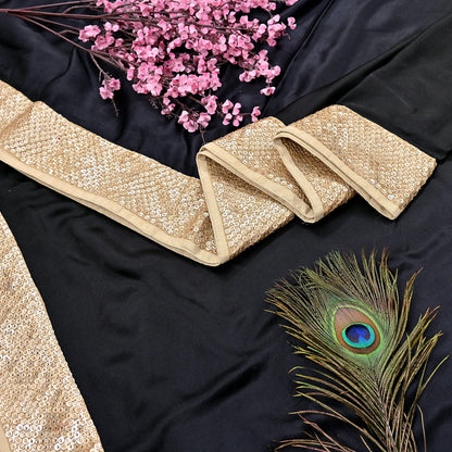 Rare Vintage Pure Satin Silk Saree Hand Embroidered Fabric 6 Yards Sari Bollywood Party Wear Ethnic Saree with padded Blouse size 38"
