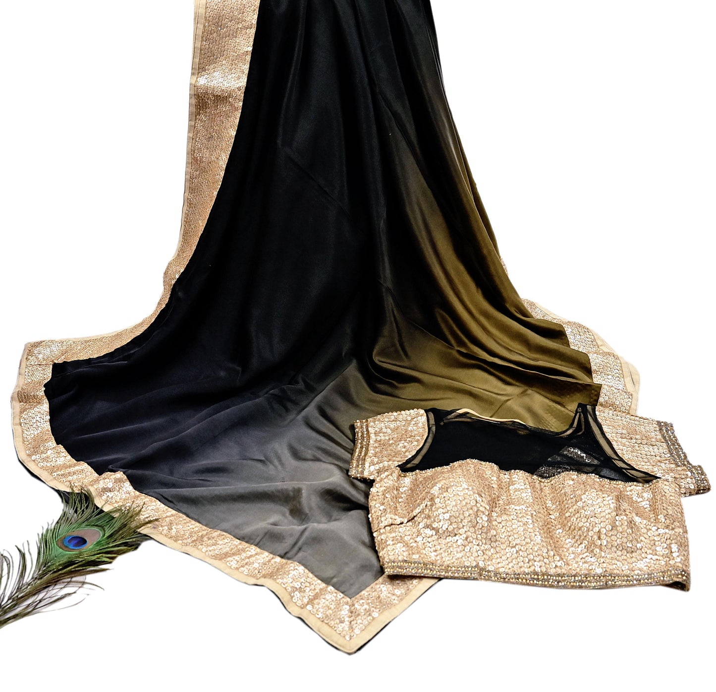 Rare Vintage Pure Satin Silk Saree Hand Embroidered Fabric 6 Yards Sari Bollywood Party Wear Ethnic Saree with padded Blouse size 38"