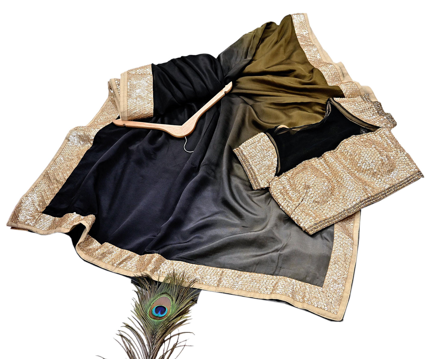 Rare Vintage Pure Satin Silk Saree Hand Embroidered Fabric 6 Yards Sari Bollywood Party Wear Ethnic Saree with padded Blouse size 38"