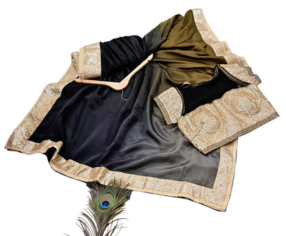 Rare Vintage Pure Satin Silk Saree Hand Embroidered Fabric 6 Yards Sari Bollywood Party Wear Ethnic Saree with padded Blouse size 38"
