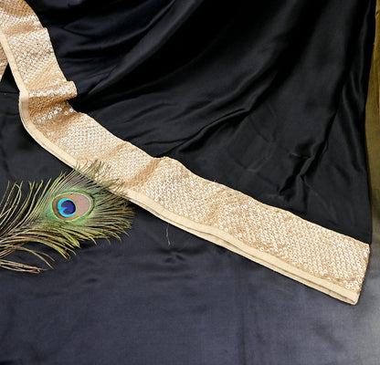 Rare Vintage Pure Satin Silk Saree Hand Embroidered Fabric 6 Yards Sari Bollywood Party Wear Ethnic Saree with padded Blouse size 38"