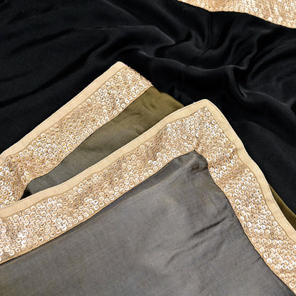 Rare Vintage Pure Satin Silk Saree Hand Embroidered Fabric 6 Yards Sari Bollywood Party Wear Ethnic Saree with padded Blouse size 38"