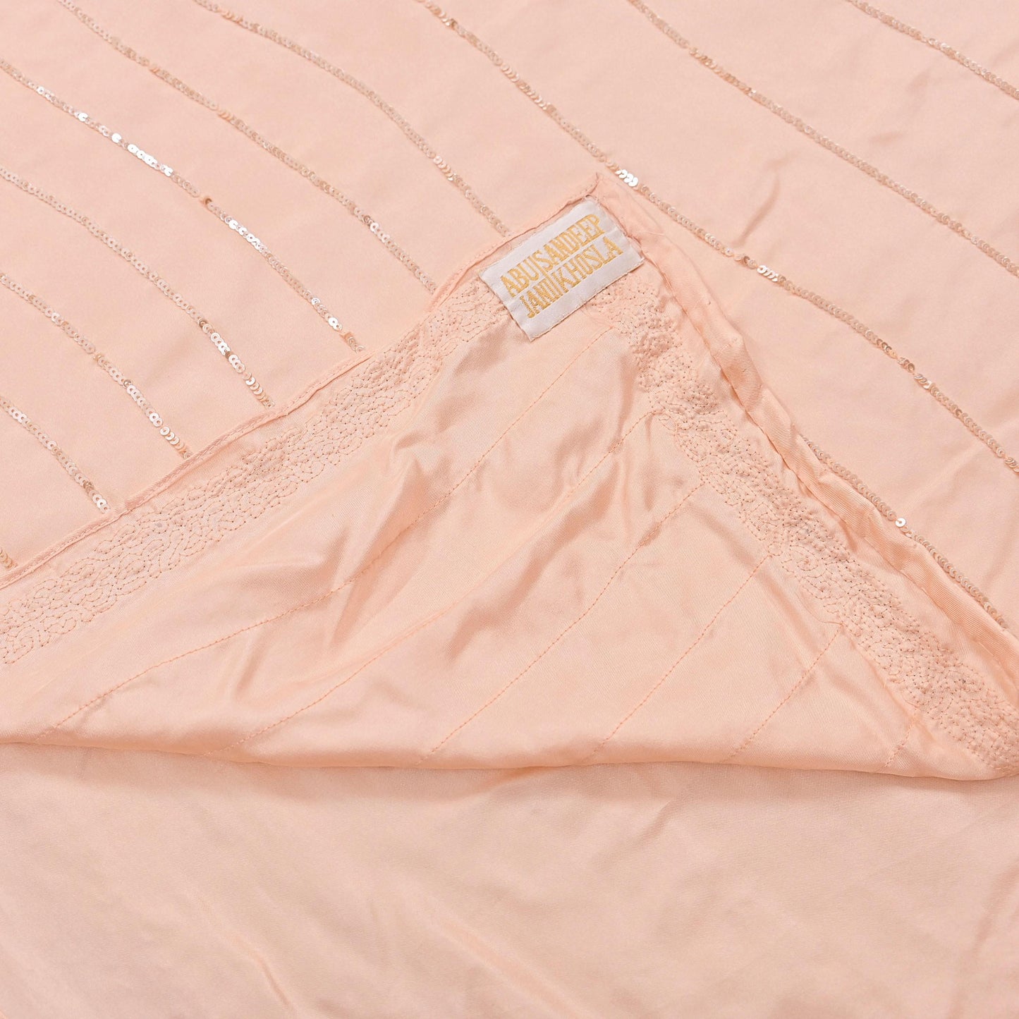 Rare Vintage Peach Pure Silk Saree Hand Beaded Abu Jani Designer Sari 5.5 Yards Bollywood Party Wear Ethnic