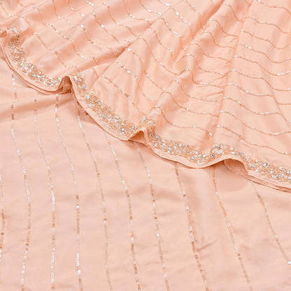 Rare Vintage Peach Pure Silk Saree Hand Beaded Abu Jani Designer Sari 5.5 Yards Bollywood Party Wear Ethnic
