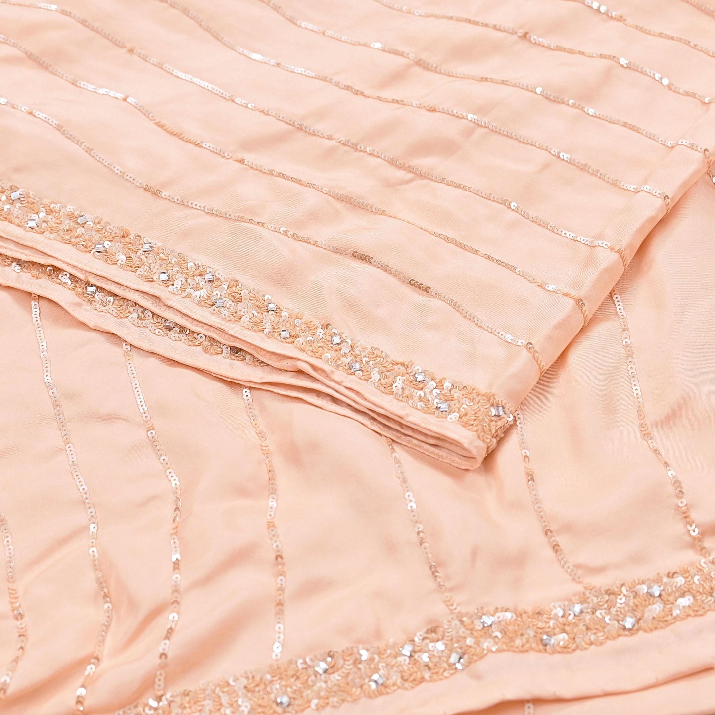 Rare Vintage Peach Pure Silk Saree Hand Beaded Abu Jani Designer Sari 5.5 Yards Bollywood Party Wear Ethnic