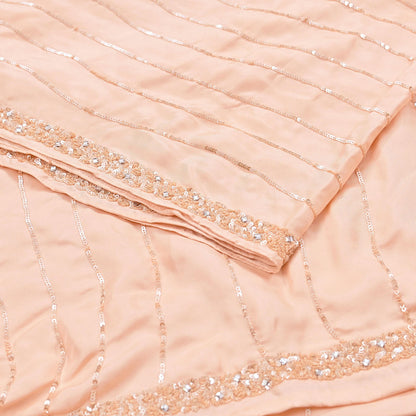 Rare Vintage Peach Pure Silk Saree Hand Beaded Abu Jani Designer Sari 5.5 Yards Bollywood Party Wear Ethnic