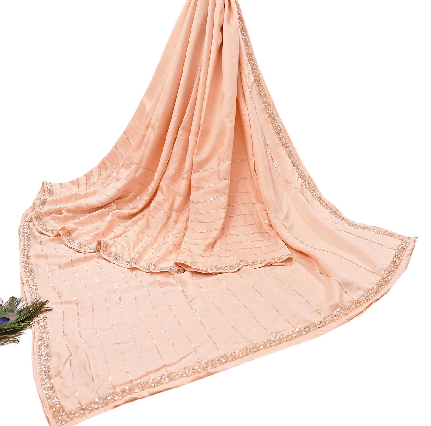 Rare Vintage Peach Pure Silk Saree Hand Beaded Abu Jani Designer Sari 5.5 Yards Bollywood Party Wear Ethnic