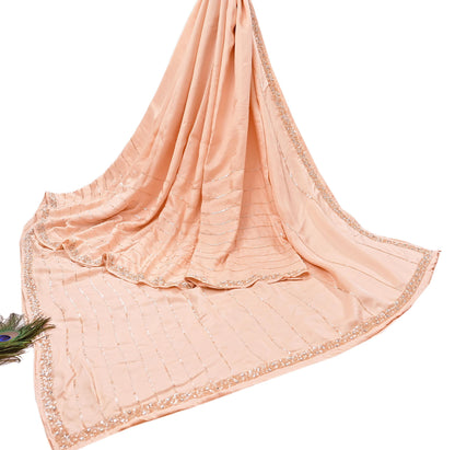 Rare Vintage Peach Pure Silk Saree Hand Beaded Abu Jani Designer Sari 5.5 Yards Bollywood Party Wear Ethnic