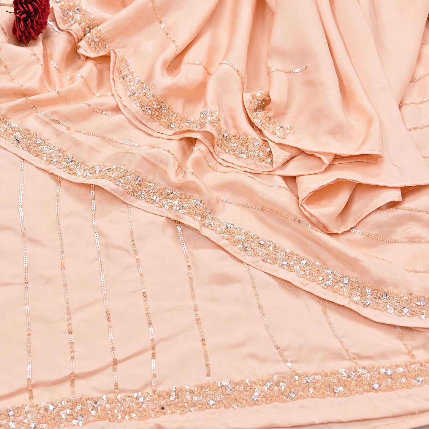 Rare Vintage Peach Pure Silk Saree Hand Beaded Abu Jani Designer Sari 5.5 Yards Bollywood Party Wear Ethnic