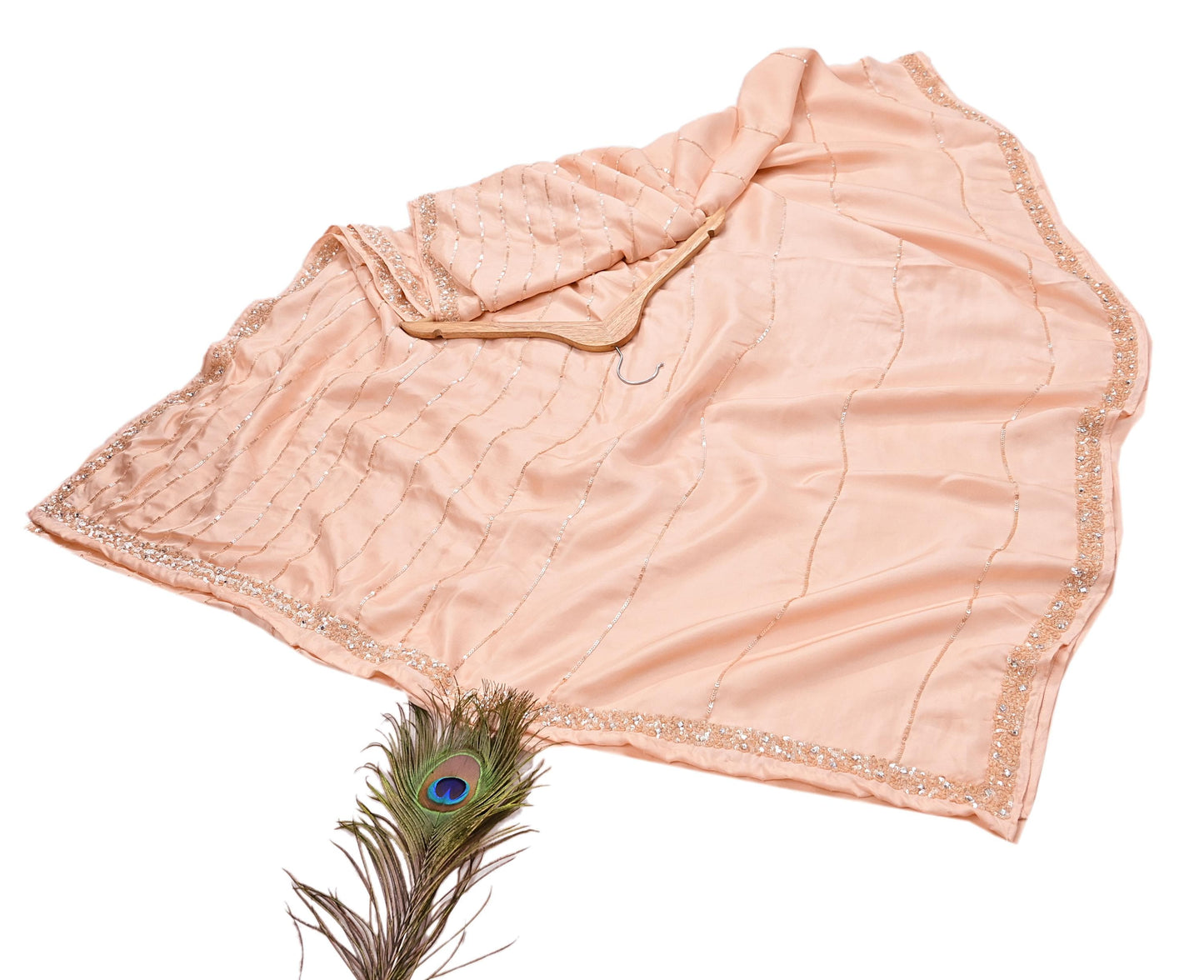 Rare Vintage Peach Pure Silk Saree Hand Beaded Abu Jani Designer Sari 5.5 Yards Bollywood Party Wear Ethnic