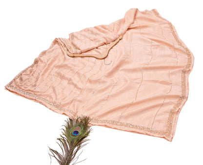 Rare Vintage Peach Pure Silk Saree Hand Beaded Abu Jani Designer Sari 5.5 Yards Bollywood Party Wear Ethnic