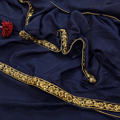 Rare Vintage Blue Pure Silk Saree Zardozi Hand Embroidered Designer Sabyasachi Sari 6 Yard Bollywood Party Wear
