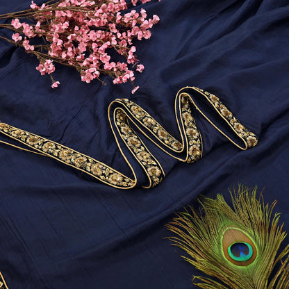 Rare Vintage Blue Pure Silk Saree Zardozi Hand Embroidered Designer Sabyasachi Sari 6 Yard Bollywood Party Wear