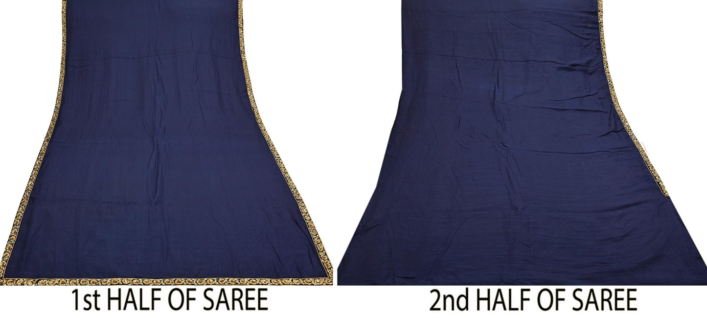Rare Vintage Blue Pure Silk Saree Zardozi Hand Embroidered Designer Sabyasachi Sari 6 Yard Bollywood Party Wear