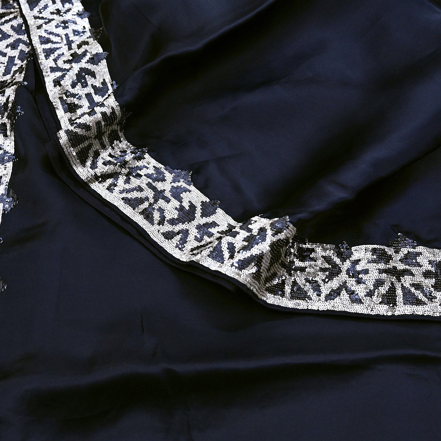 Rare Vintage Deep Blue Pure Organza Silk Saree Zardozi Hand Embroidered Designer Abu Jani Sari 5.5 Yard Bollywood Party Wear