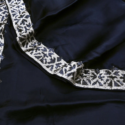 Rare Vintage Deep Blue Pure Organza Silk Saree Zardozi Hand Embroidered Designer Abu Jani Sari 5.5 Yard Bollywood Party Wear