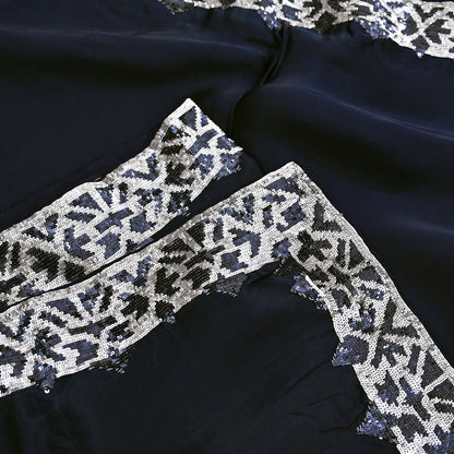 Rare Vintage Deep Blue Pure Organza Silk Saree Zardozi Hand Embroidered Designer Abu Jani Sari 5.5 Yard Bollywood Party Wear