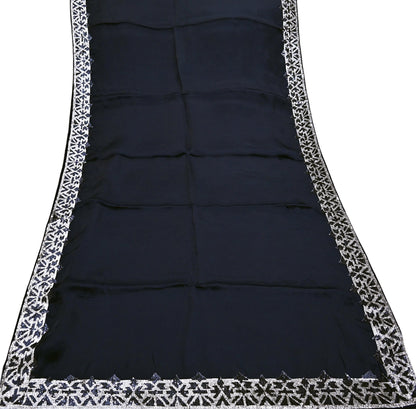 Rare Vintage Deep Blue Pure Organza Silk Saree Zardozi Hand Embroidered Designer Abu Jani Sari 5.5 Yard Bollywood Party Wear