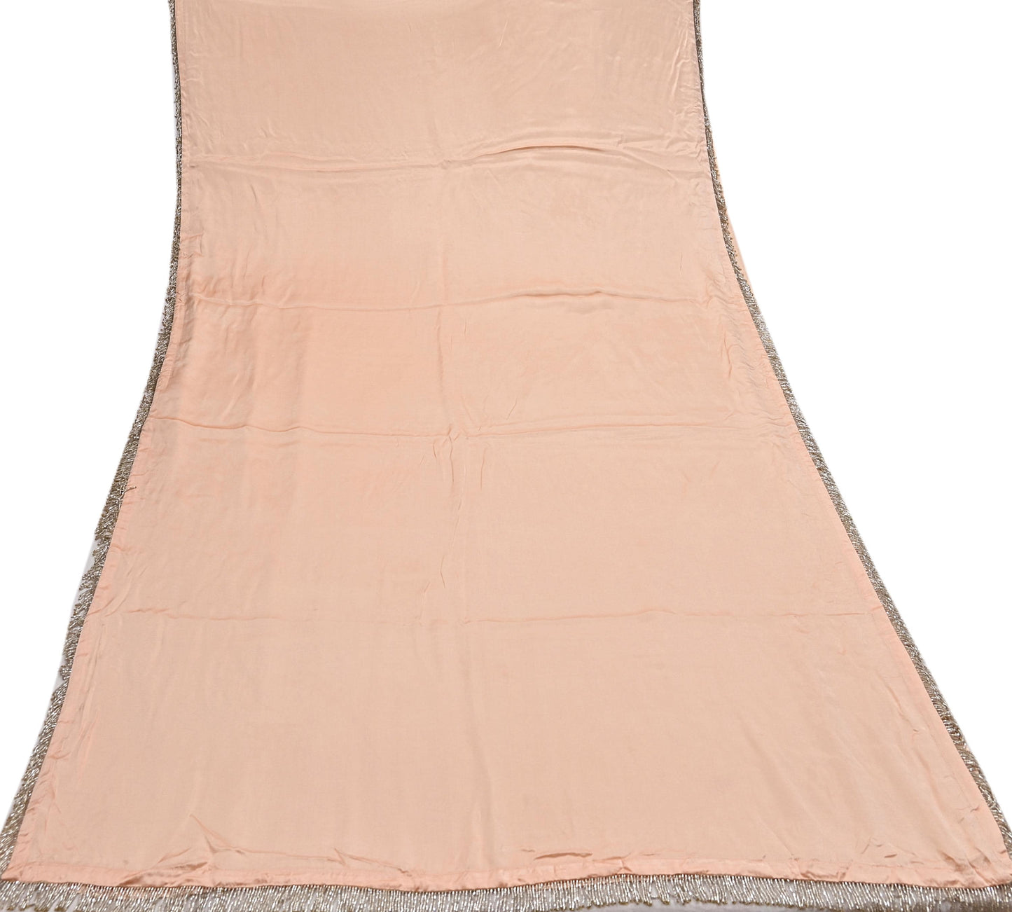 Rare Vintage Peach Pure Satin Silk Saree Hand Embroidered Fabric 5.5 Yards Sari Bollywood Party Wear Ethnic Saree
