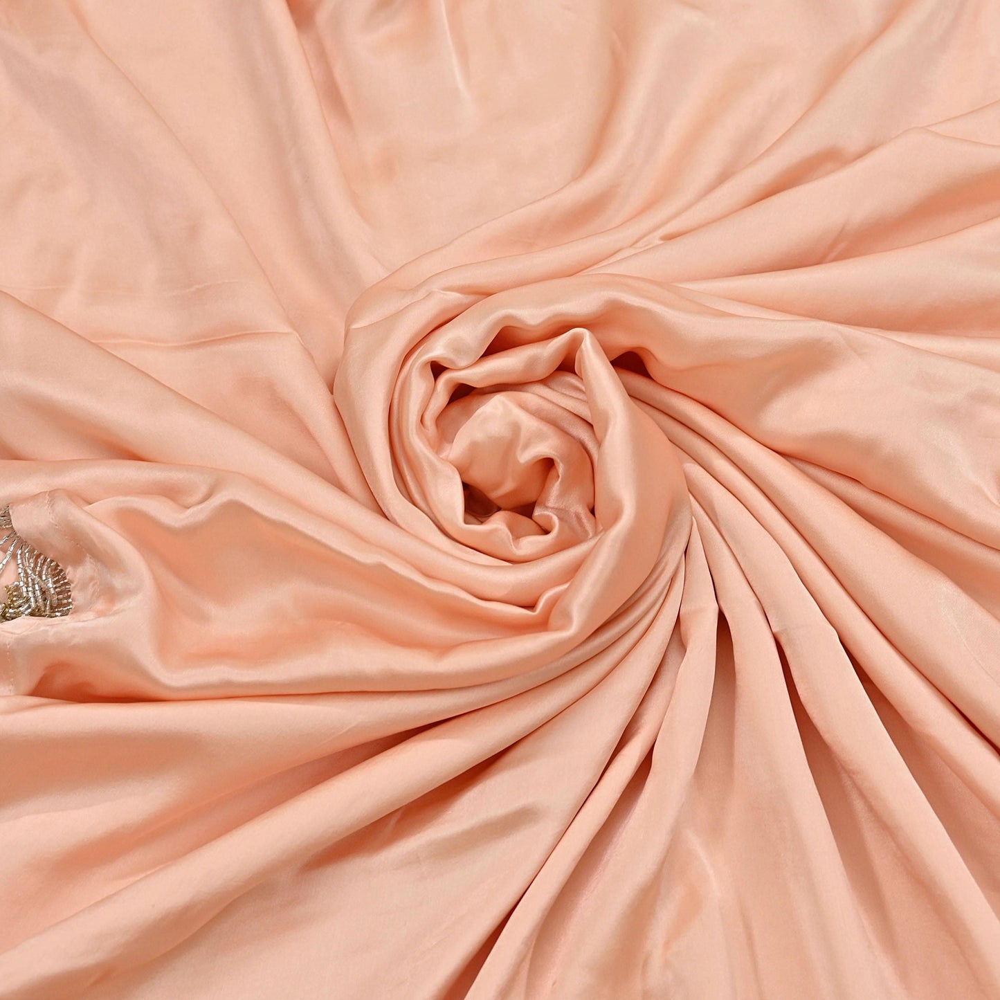 Rare Vintage Peach Pure Satin Silk Saree Hand Embroidered Fabric 5.5 Yards Sari Bollywood Party Wear Ethnic Saree