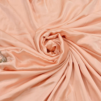 Rare Vintage Peach Pure Satin Silk Saree Hand Embroidered Fabric 5.5 Yards Sari Bollywood Party Wear Ethnic Saree