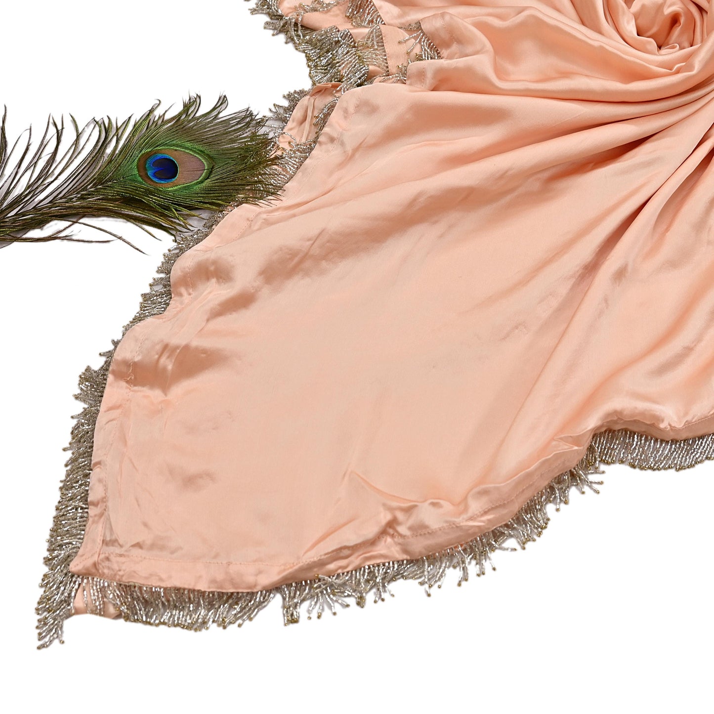 Rare Vintage Peach Pure Satin Silk Saree Hand Embroidered Fabric 5.5 Yards Sari Bollywood Party Wear Ethnic Saree