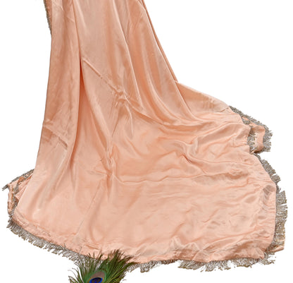 Rare Vintage Peach Pure Satin Silk Saree Hand Embroidered Fabric 5.5 Yards Sari Bollywood Party Wear Ethnic Saree