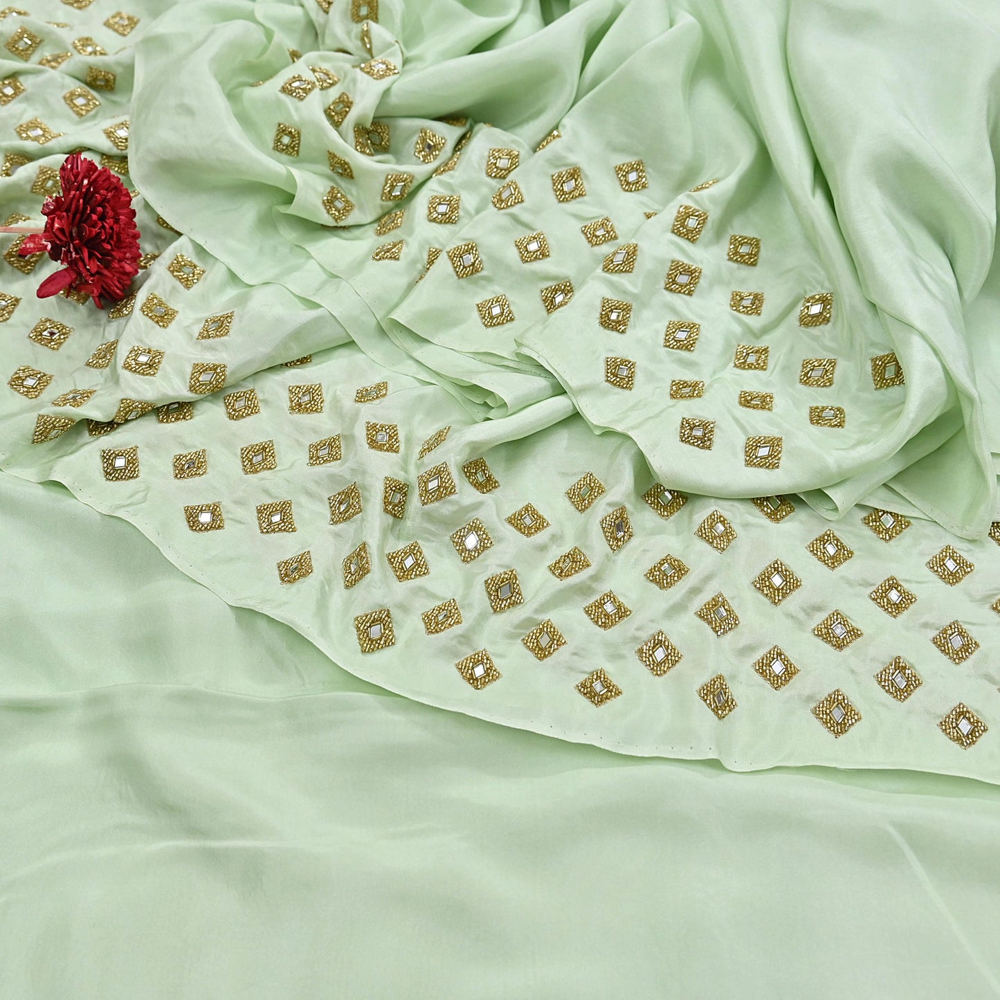 Rare Vintage Green Pure Silk Saree Hand Embroidered Fabric 6 Yard Sari Bollywood Party Wear Ethnic Designer Saree