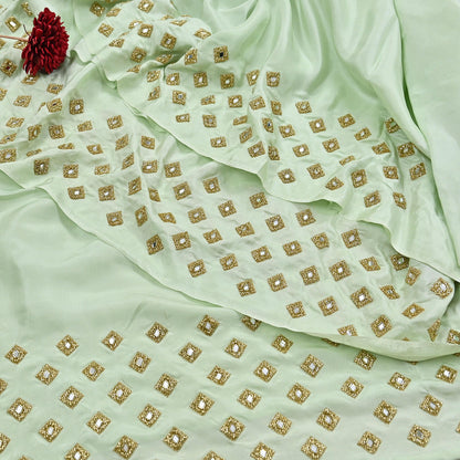 Rare Vintage Green Pure Silk Saree Hand Embroidered Fabric 6 Yard Sari Bollywood Party Wear Ethnic Designer Saree