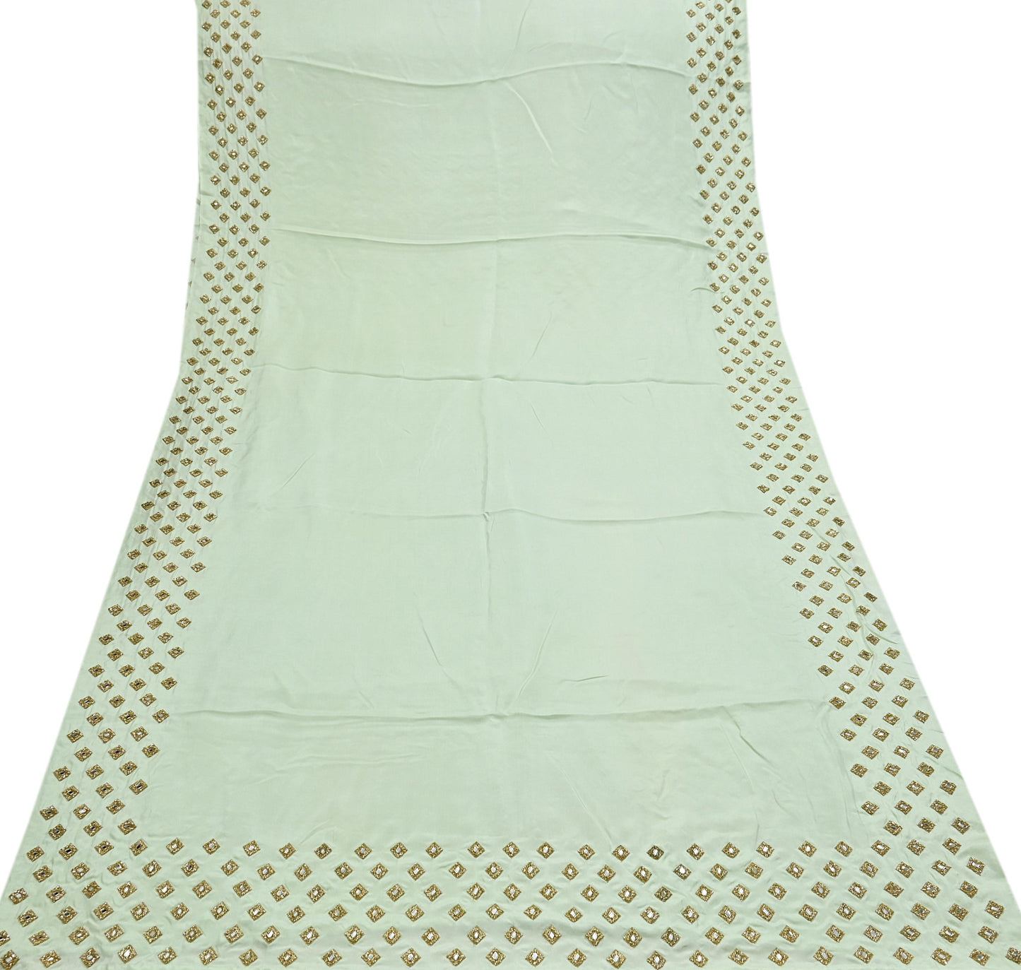 Rare Vintage Green Pure Silk Saree Hand Embroidered Fabric 6 Yard Sari Bollywood Party Wear Ethnic Designer Saree
