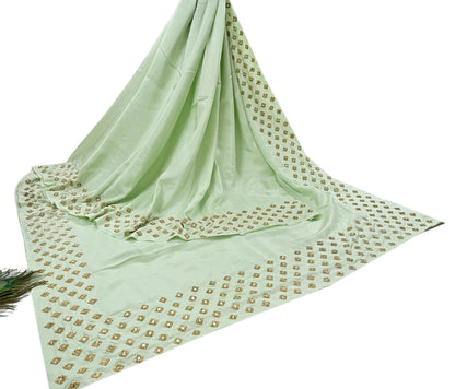 Rare Vintage Green Pure Silk Saree Hand Embroidered Fabric 6 Yard Sari Bollywood Party Wear Ethnic Designer Saree