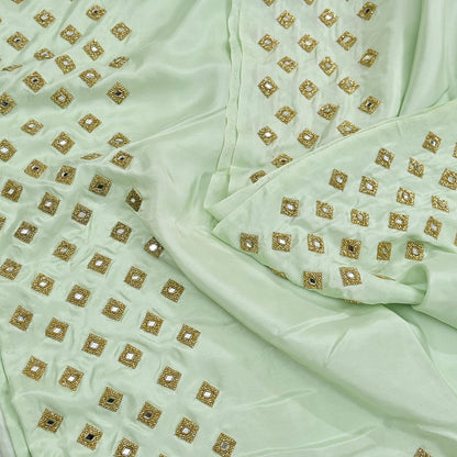 Rare Vintage Green Pure Silk Saree Hand Embroidered Fabric 6 Yard Sari Bollywood Party Wear Ethnic Designer Saree