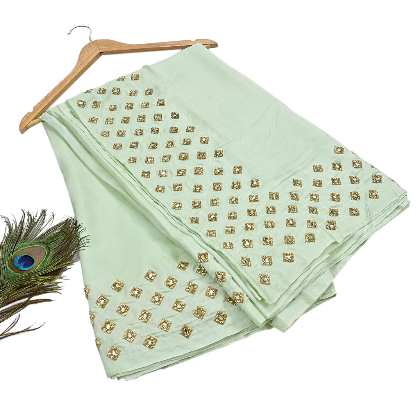 Rare Vintage Green Pure Silk Saree Hand Embroidered Fabric 6 Yard Sari Bollywood Party Wear Ethnic Designer Saree
