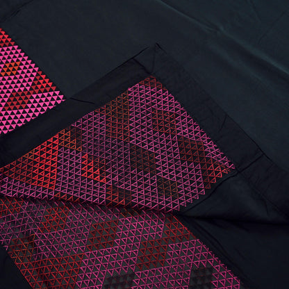 Rare Vintage Black Georgette & Satin Silk Saree Embroidered Fabric 6 Yard Sari Bollywood Party Wear Saree