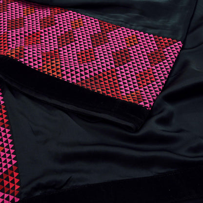 Rare Vintage Black Georgette & Satin Silk Saree Embroidered Fabric 6 Yard Sari Bollywood Party Wear Saree
