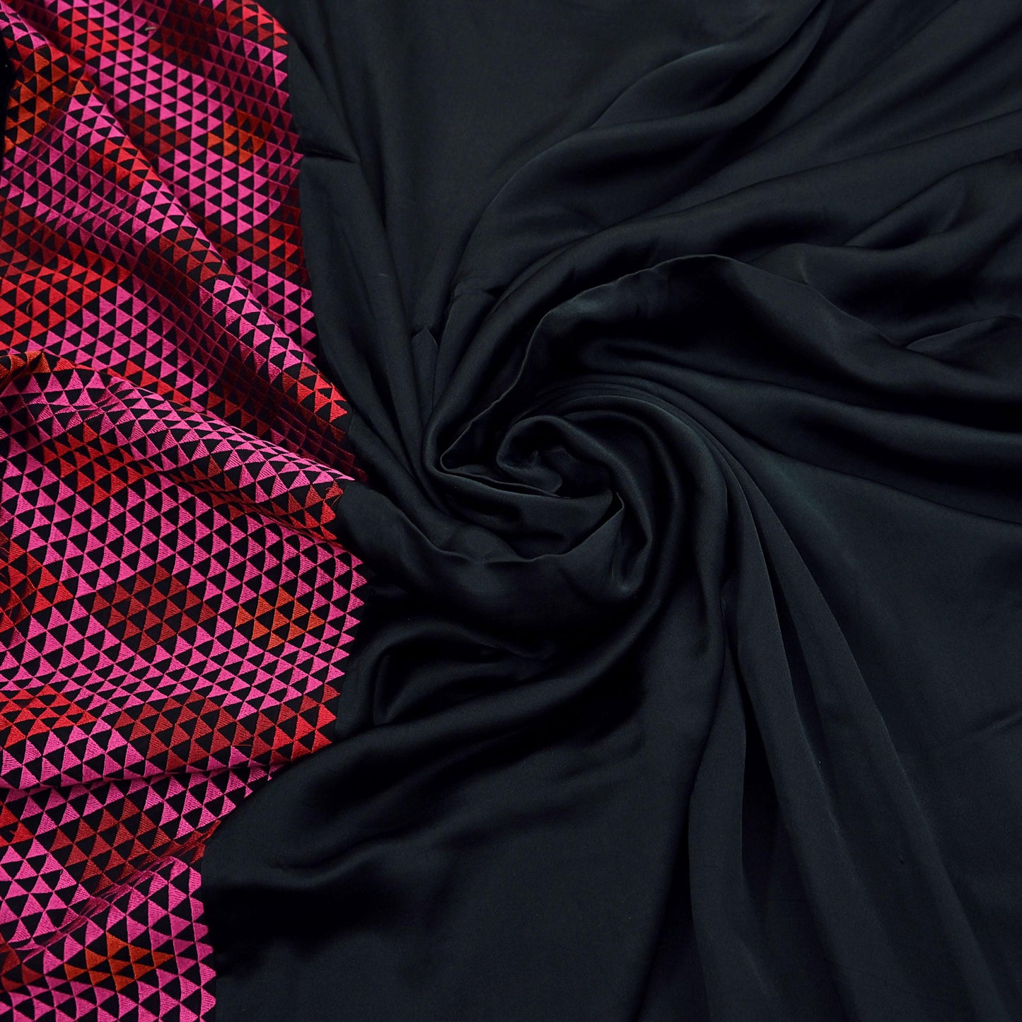 Rare Vintage Black Georgette & Satin Silk Saree Embroidered Fabric 6 Yard Sari Bollywood Party Wear Saree