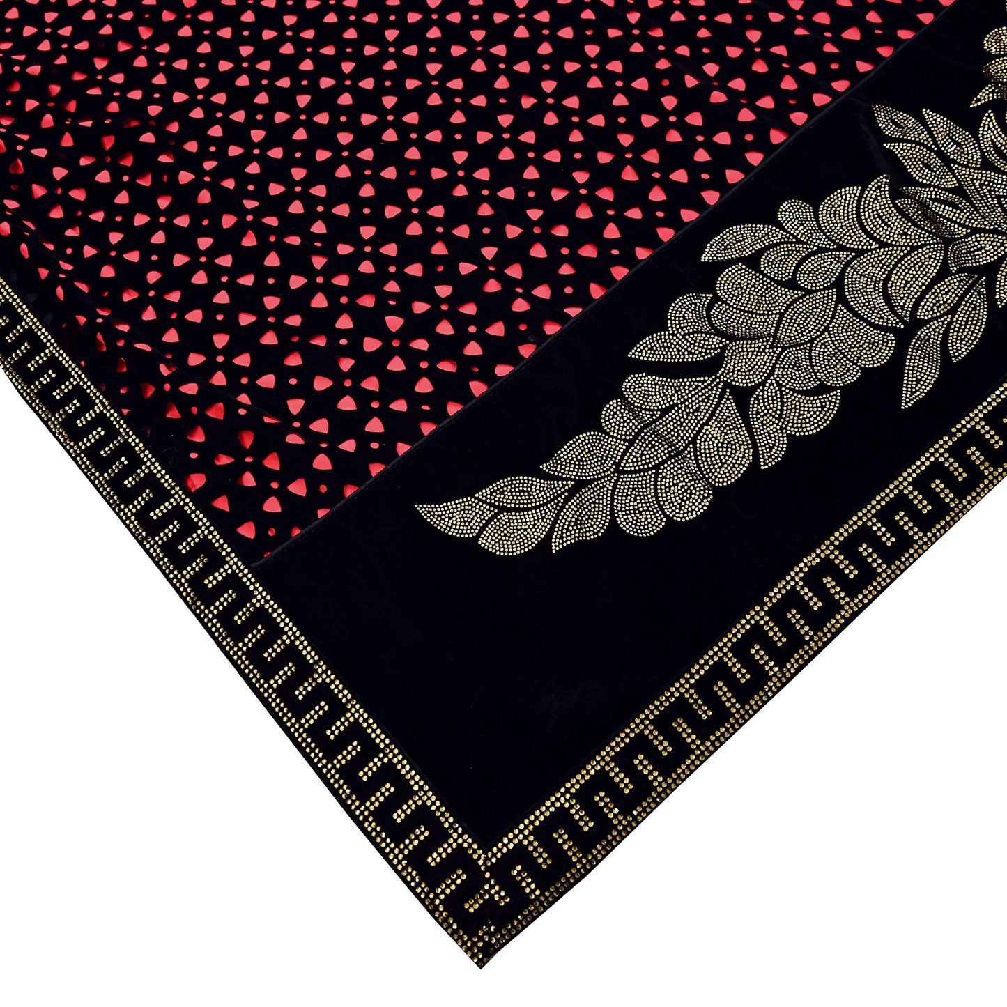 Rare Vintage Black Peach Velvet & Satin Silk Saree Embroidered Fabric 6 Yard Sari Bollywood Party Wear Saree