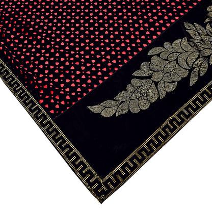 Rare Vintage Black Peach Velvet & Satin Silk Saree Embroidered Fabric 6 Yard Sari Bollywood Party Wear Saree