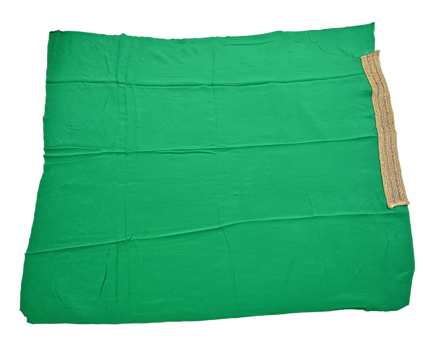 Rare Vintage Green Pure Crepe Silk Saree Embroidered Fabric 6 Yard Sari Bollywood Party Wear Saree with blouse fabric