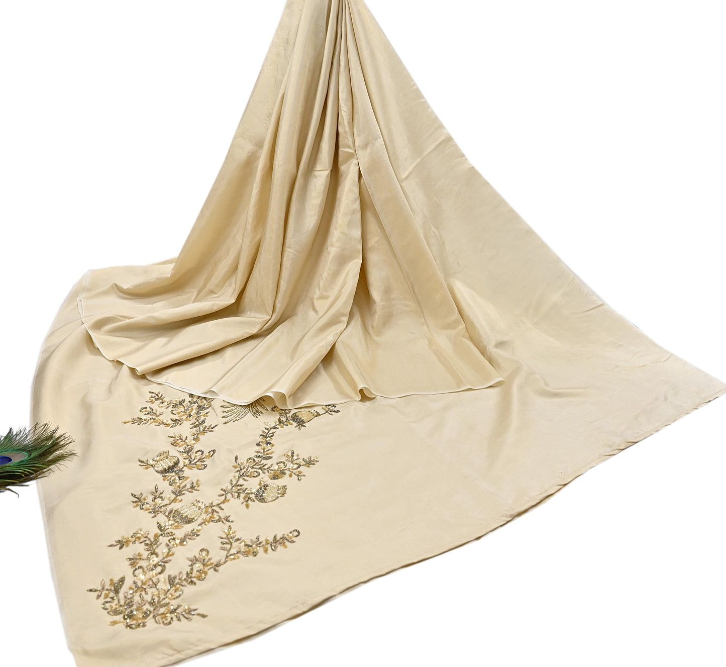 Rare Vintage Golden Ivory Pure Silk Saree Zardozi Hand Embroidered Designer Sabyasachi Sari 5.5 Yard Bollywood Party Wear