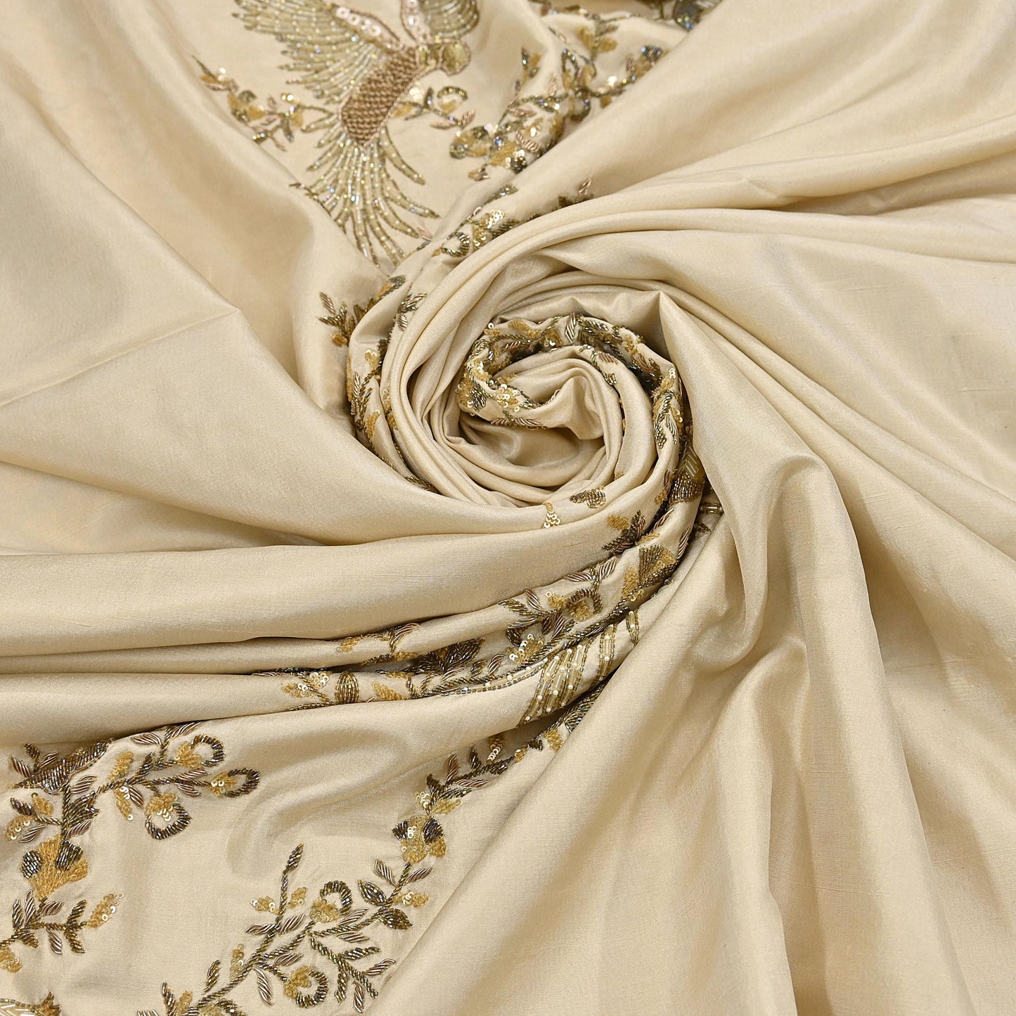 Rare Vintage Golden Ivory Pure Silk Saree Zardozi Hand Embroidered Designer Sabyasachi Sari 5.5 Yard Bollywood Party Wear