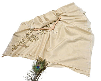 Rare Vintage Golden Ivory Pure Silk Saree Zardozi Hand Embroidered Designer Sabyasachi Sari 5.5 Yard Bollywood Party Wear