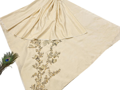 Rare Vintage Golden Ivory Pure Silk Saree Zardozi Hand Embroidered Designer Sabyasachi Sari 5.5 Yard Bollywood Party Wear