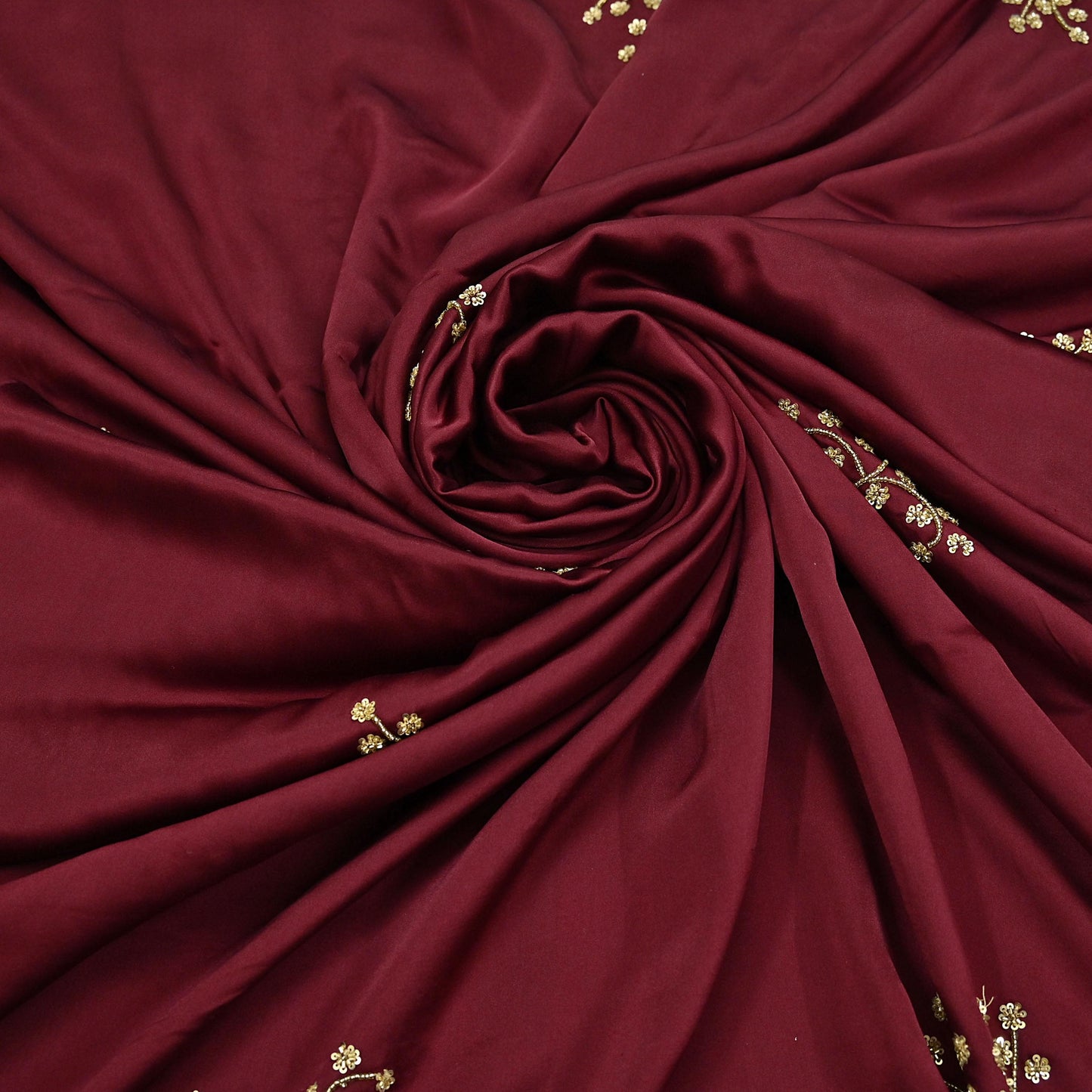 Rare Vintage Maroon & Ivory Pure Satin Silk Saree Hand Embroidered Fabric 5.5 Yards Sari Bollywood Party Wear Ethnic with Blouse fabric