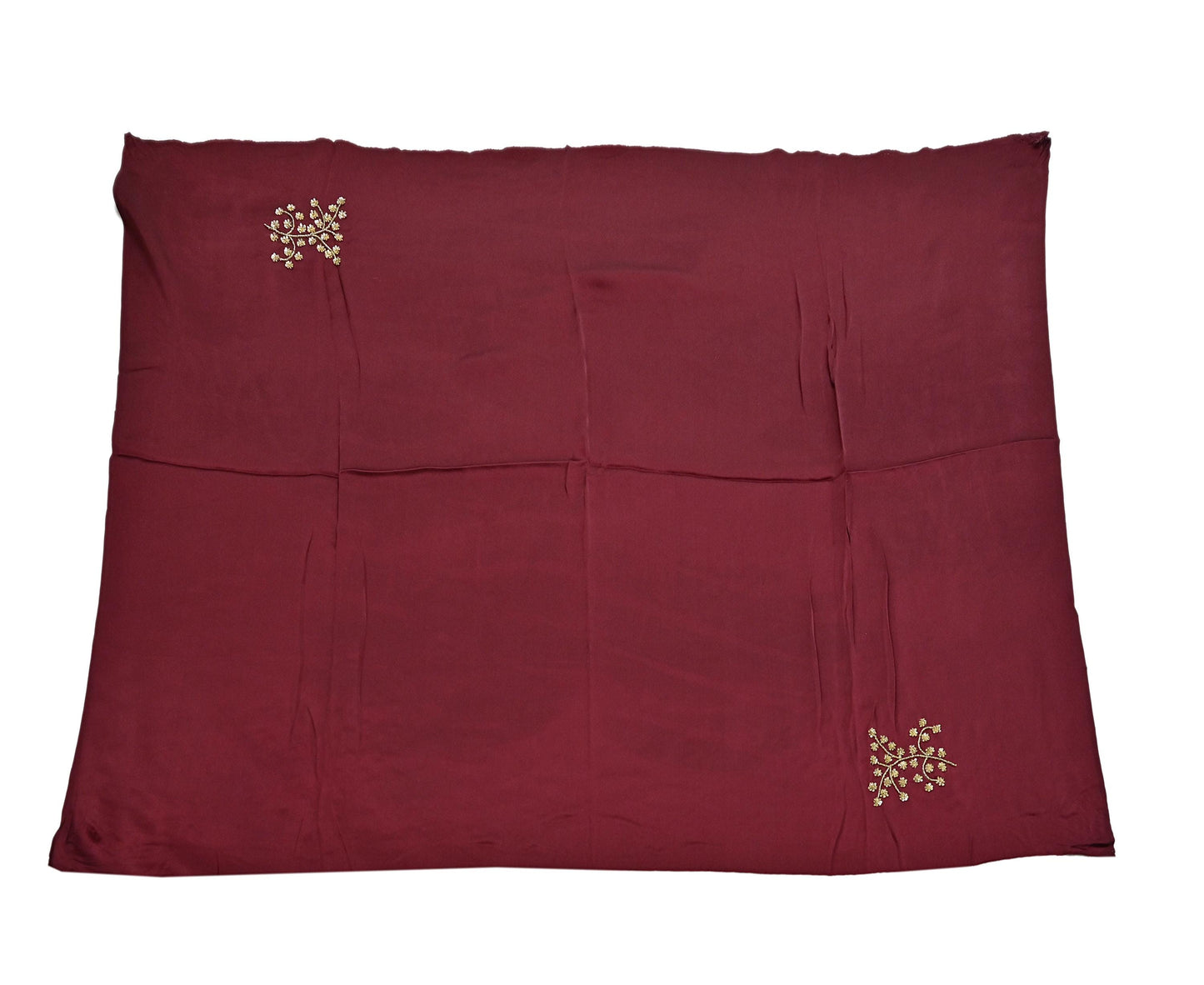 Rare Vintage Maroon & Ivory Pure Satin Silk Saree Hand Embroidered Fabric 5.5 Yards Sari Bollywood Party Wear Ethnic with Blouse fabric