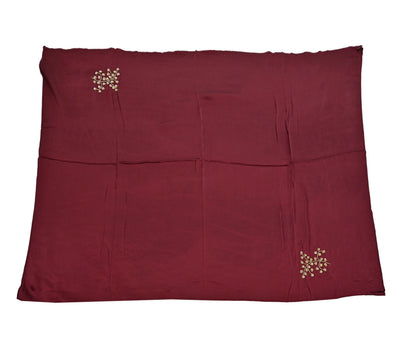 Rare Vintage Maroon & Ivory Pure Satin Silk Saree Hand Embroidered Fabric 5.5 Yards Sari Bollywood Party Wear Ethnic with Blouse fabric